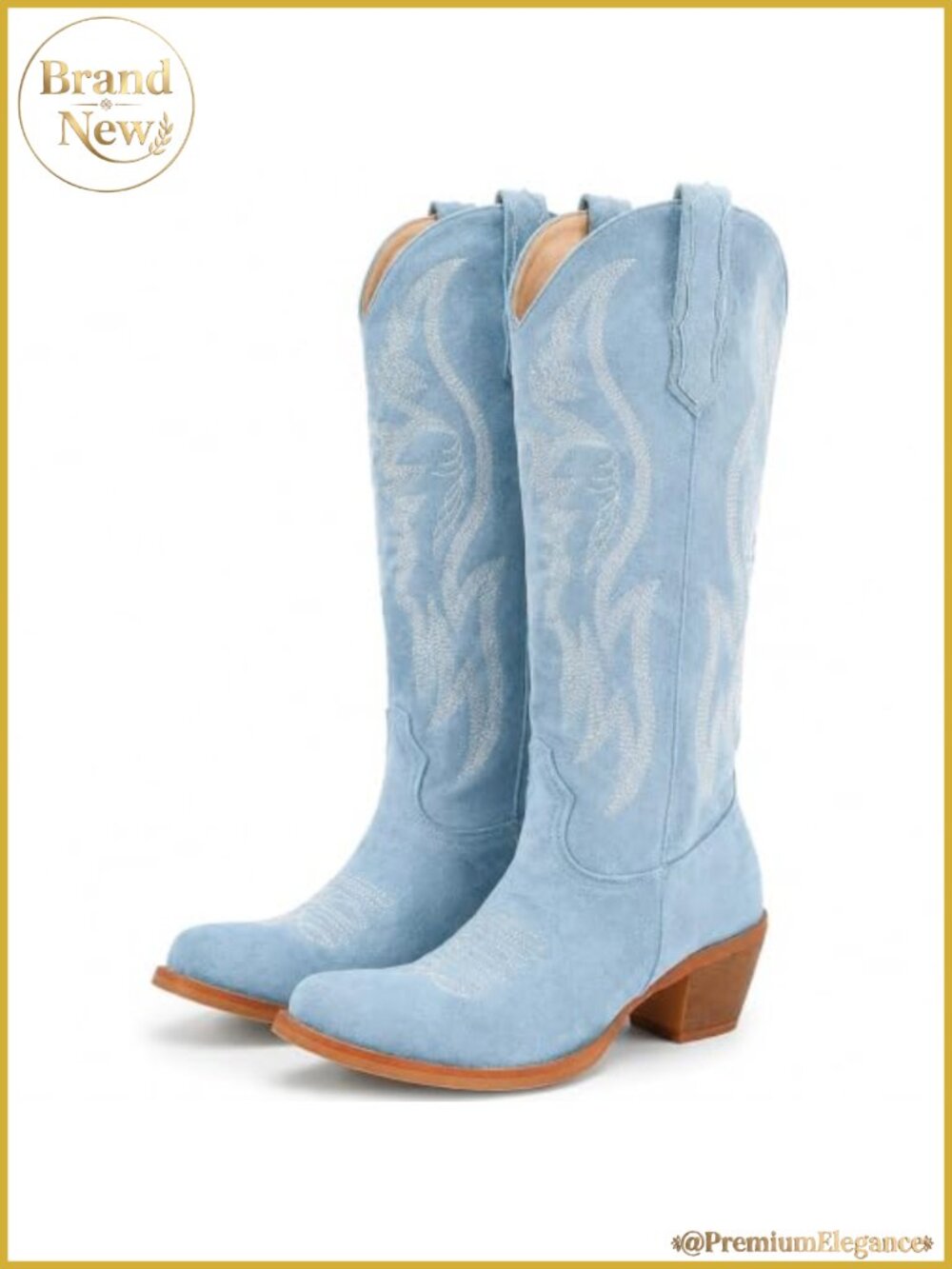 Women's Mid Calf Cowboy Boots Western Pointed Toe Embroidered Faux Suede